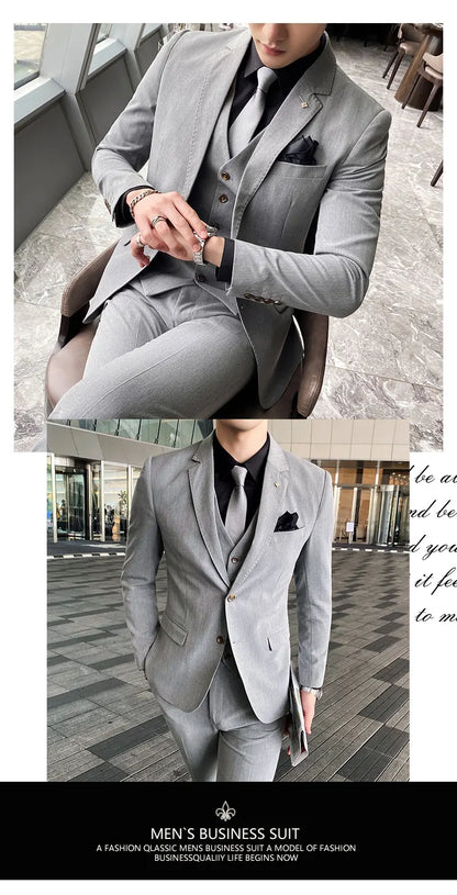 Men's Large Size Three-Piece Suit Set - High-Quality Solid Color Fashion Business Professional Suit with Vest And Trousers
