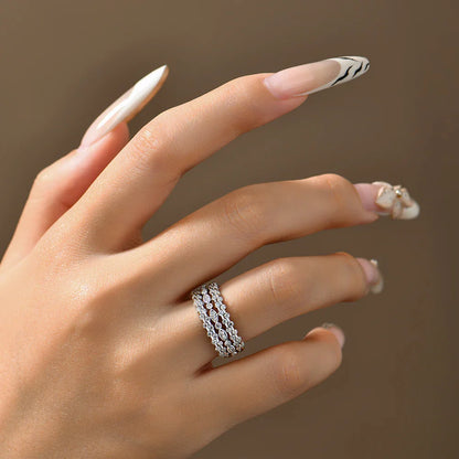 925 Sterling Silver Multi Layer Geometric Rings DVVS1 Moissanite Ring Marquise Shape forWomen Luxury Engagement jewelry