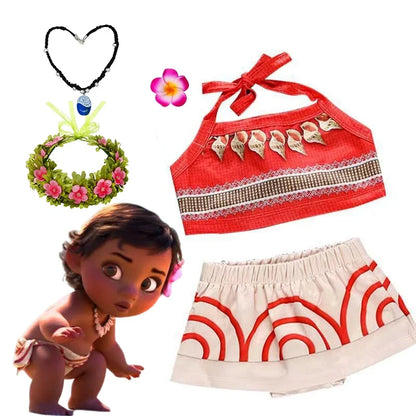 Little Girls Cospaly DISNEY Moana Kids Two Pcs Set Top +Pants Infant Vaiana Role Play Festival Princess Costume Casual Clothes