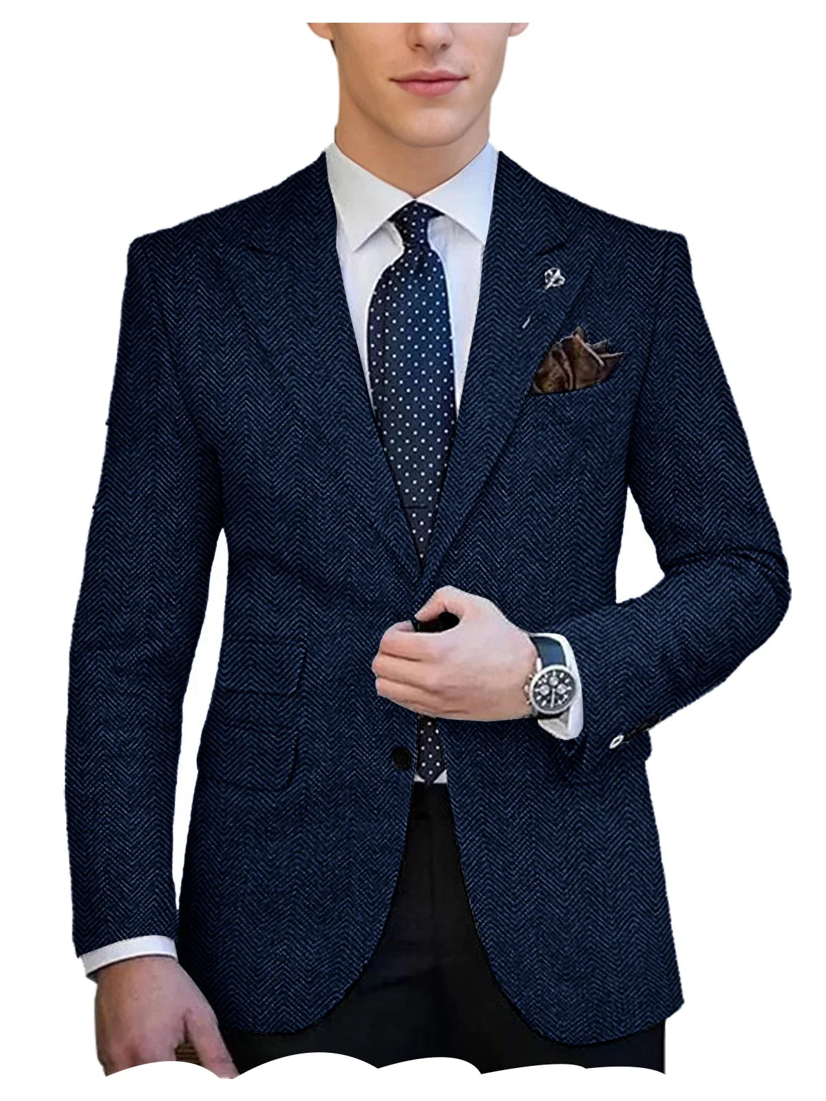 Autumn Winter Men's Herringbone Blazer Tuxedos Only Coat Wool Tweed Single Breasted Formal Bussiness/Wedding Prom Suit Jacket