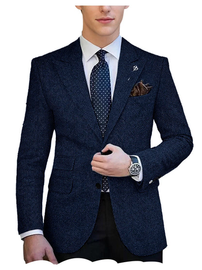 Autumn Winter Men's Herringbone Blazer Tuxedos Only Coat Wool Tweed Single Breasted Formal Bussiness/Wedding Prom Suit Jacket