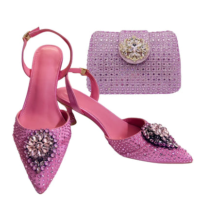 Women's Clutch Bag and Shoes Fairy Diamond High Heels Stylish Dress Shoes Pointed Toe Stiletto Heels Elegant Party Wedding Shoes