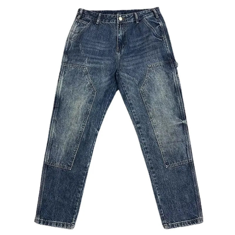 Autumn Men's Jeans With Multiple Pockets Workwear Pants Leg Pants Retro Straight Leg Pants Casual Pants
