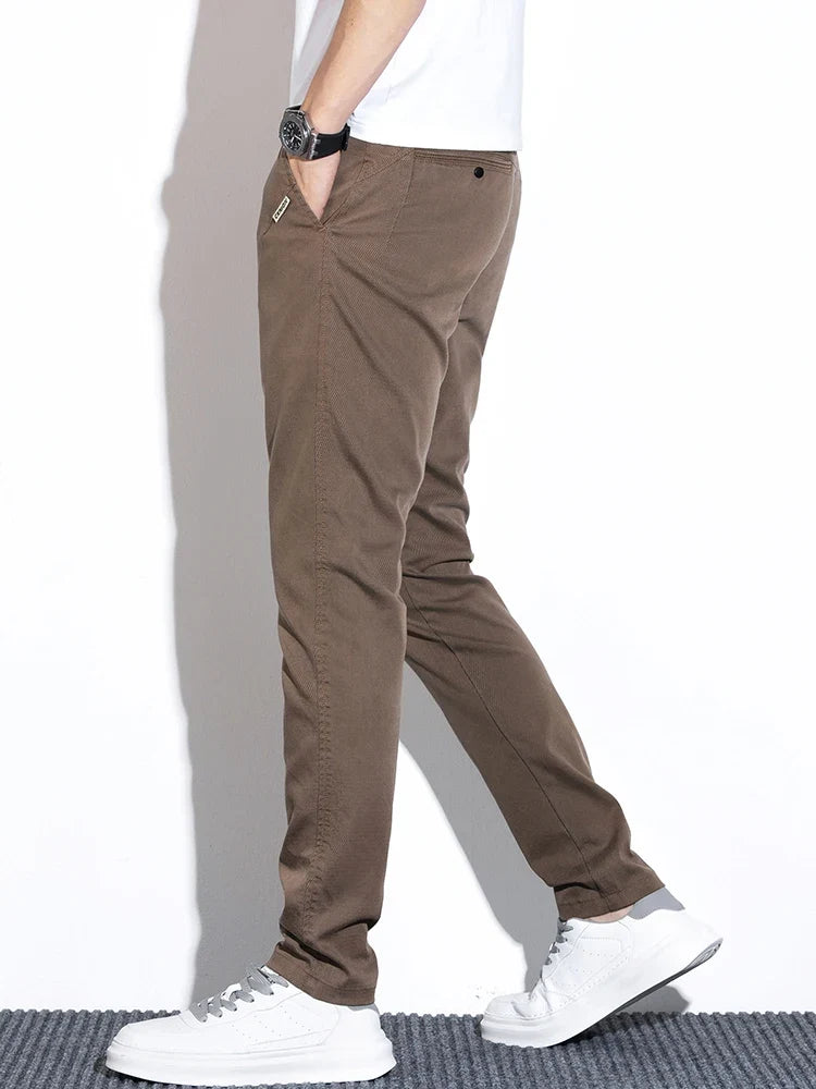 Thin Men's Pants Spring Summer Straight Casual Pants Lyocell Fabric Fashion Slim Stretch Korean Trousers Solid Color 2025 New