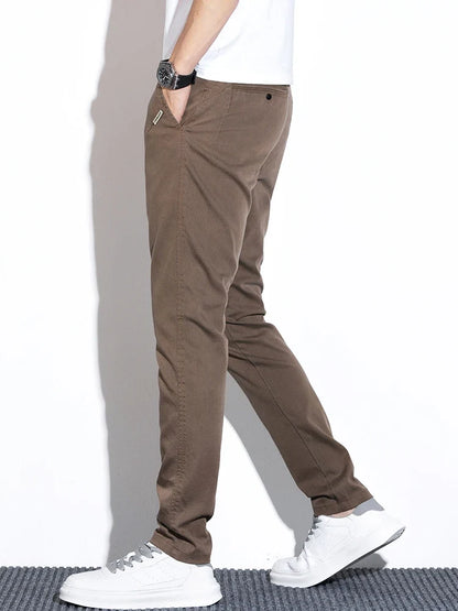 Thin Men's Pants Spring Summer Straight Casual Pants Lyocell Fabric Fashion Slim Stretch Korean Trousers Solid Color 2025 New
