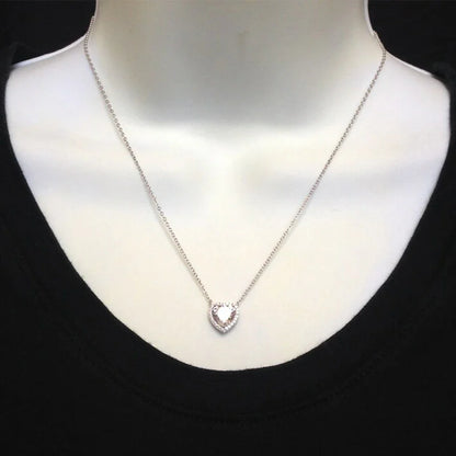 1-4 Carat Heart Cut Moissanite Halo Pendant Necklace for Women 925 Sterling Silver Love Necklace Anniversary Gift Fine Jewelry