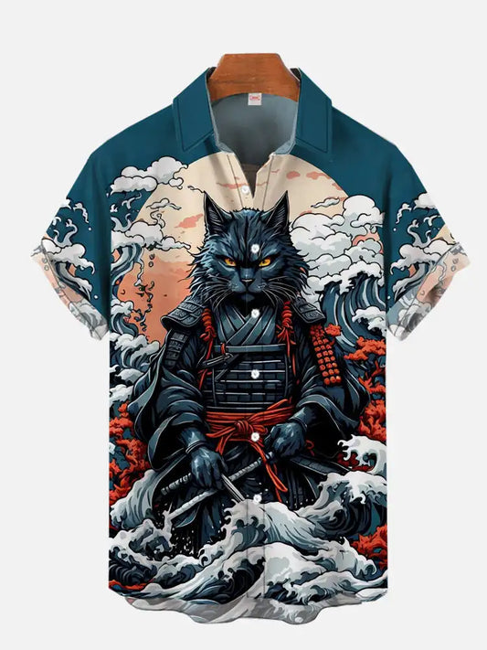 Men's Shirt Dragon Print Casual Daily Tops 3D Printing Short Sleeve Shirt Summer  Fashion Unisex Hawaiian Samurai Cat Shirts
