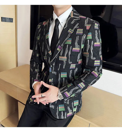 2025 New Luxury Denim Jacquard Suit Coats Men Fashion Slim Fit Suit Casual Business Party Coat Uniform Wedding Social Tailcoat