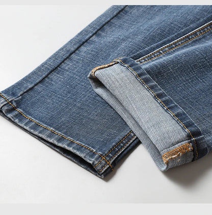 2025 Fall New Men's Cotton Stretch Slim Jeans Straight Version Business Fashion Denim Pants Vintage Blue Brand Trousers Black