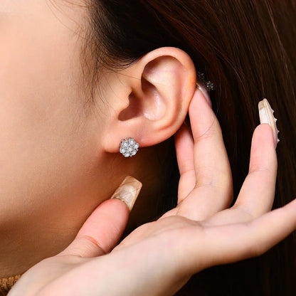 Round Cut 2.5mm 3.0mm Moissanite Diamond Earring Flower shape D VVS1 Color 925 Silver Pure 10k 14k Au750 Gold for Women