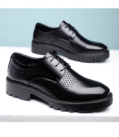 Summer Hollow Out Breathable Men Height Increasing Oxford Shoes 8/10CM Formal Business Dress Wedding Party Elevated Leather Shoe
