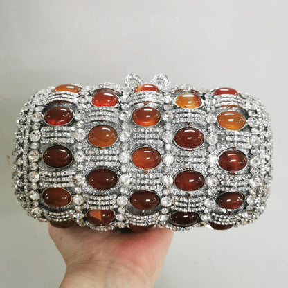 Golden Crystal Women Evening Bags Big Stones Clutch Bag Wedding Bridal Metal Minaudiere Handbags and Purses Ladies Party Clutch