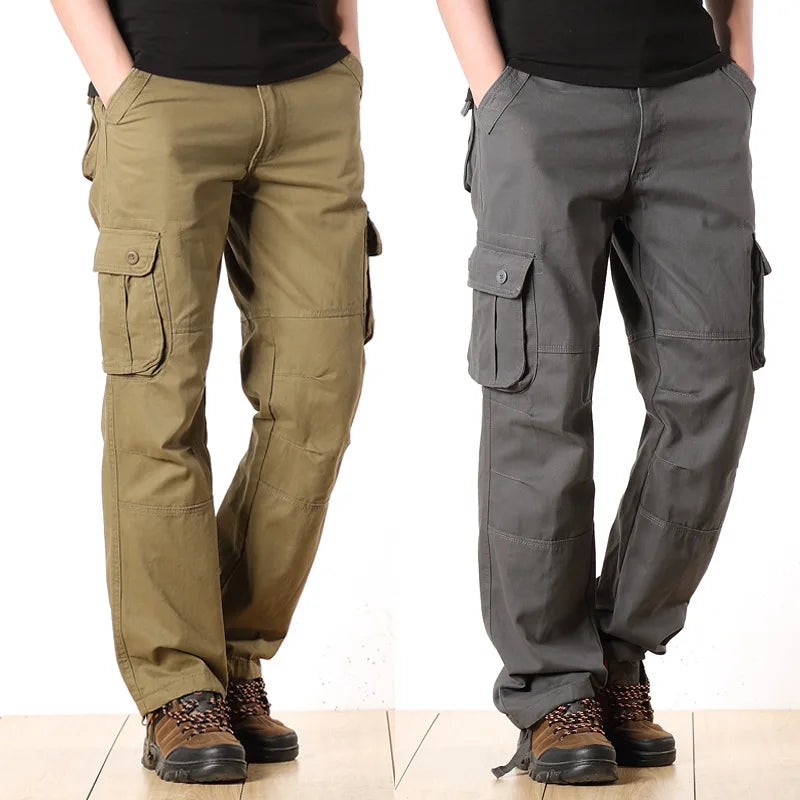 Solind Cotton Multi Flap Pockets Men's Straight Leg Cargo Pants Loose Casual Outdoor Pants Men's Work Pants For Hiking Tactical