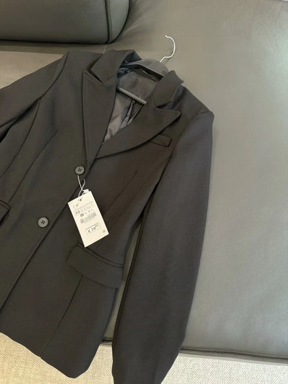 ZW Series Shoulder Padded Slim Fit Suit Jacket for Women ETJ 2025 New Collection with Waist Cinching Design  Casual Suit Jacket