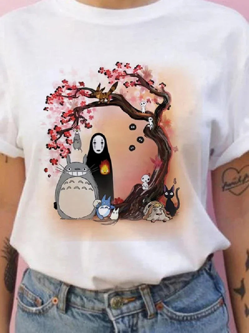 Summer men and women short-sleeved Studio Ghibli Totoro T-shirt Harajuku Kawaii Totoro Ghibli comfortable casual T-shirt Y2k Top
