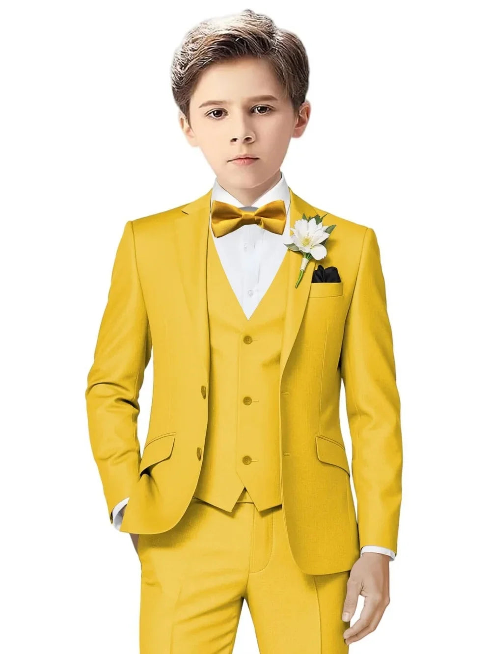 Notched Lapel Kids Tuxedo 3 Pieces Stage Performance Wear Classic Elegant Long Sleeve Boys Suit Set Wedding Ring Bearer Outfit