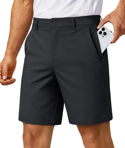 Men’s 7” Golf Shorts Lightweight Stretch Quick Dry Wrinkle Resistant Hidden Zipper Ball Pocket Travel Shorts Versatile