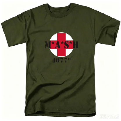 Mash Distressed Logo T Shirt Mens 4077 Licensed Classic TV Show Militarryy Green2026 High quality Brand Casual