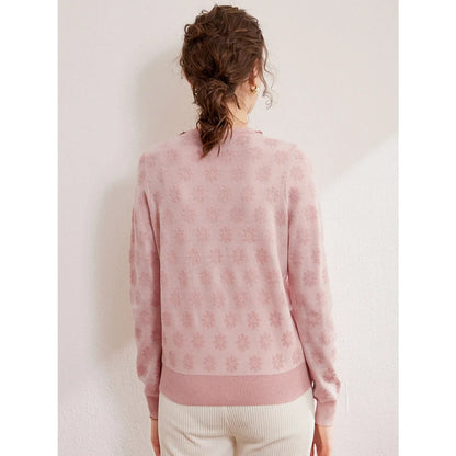 2024 Autumn Elegant Jacquard Fashion Glitter Bead Chain Decoration Round Neck Long Sleeve Women's Knitted Shirt