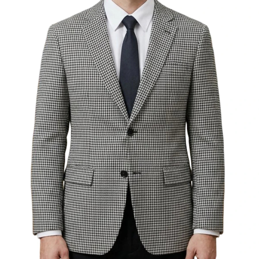 Check Blazer for Men 1 Piece Slim Fit Suit Jacket with 2 Side Slit Houndstooth Plaid Casual Notched Lapel Male Fashion Suit