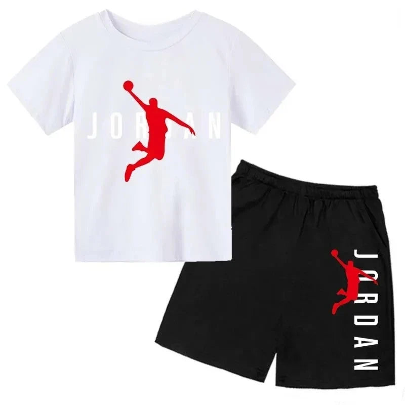 Summer Brand Letter Print Short Sleeve Kid T-shirt+shorts 2pcs Set for Boys and Girls Fashionable Casual Children's Set Outfits