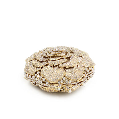 Luxury Rose Shape Diamond Rhinestone Clutch Bag Hollow Metal Banquet Wedding Handbag Women Evening Bag