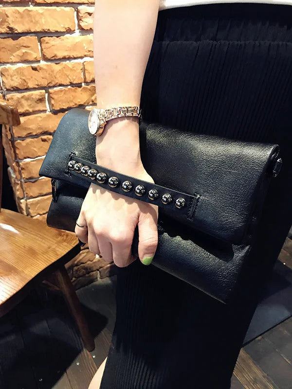 Folding design women Clutch Fashion rivets PU Leather Ladies Crossbody Bag chain Female Shoulder bag Clutches black wallet