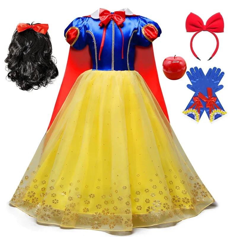 2025 Girls Disney Princess Dress Snow White With Cape Kids Cosplay Halloween Birthday Costumes Children Party Dress 10Y Clothes