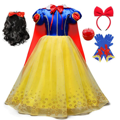 2025 Girls Disney Princess Dress Snow White With Cape Kids Cosplay Halloween Birthday Costumes Children Party Dress 10Y Clothes