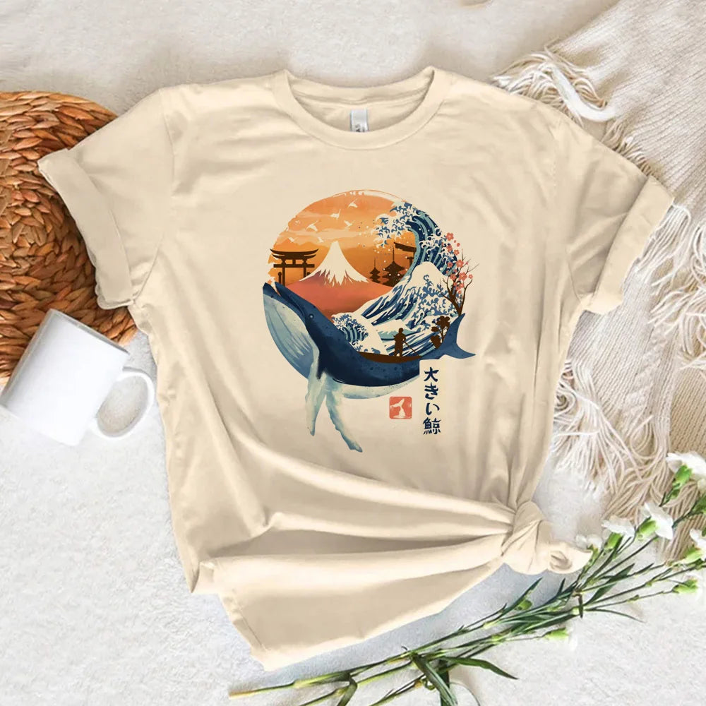 Whale tshirt women streetwear graphic Japanese t shirt female y2k graphic designer clothing