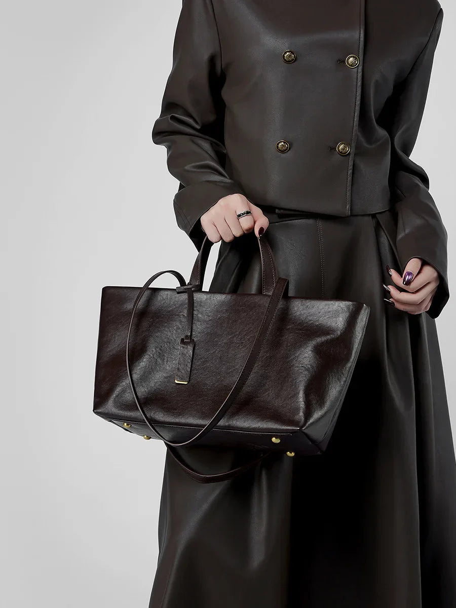Luxury Women's Shoulder Bag Soft Leather Large Capacity Square Fashion Tote Bag Korean Fashionable Handbag Shopping Underarm Bag