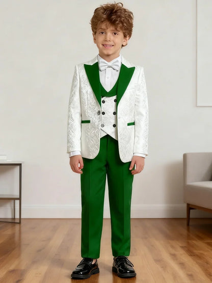 Hot Selling Stylish Paisley Jacquard Boys Formal Suit Set 3-14 Years 4 Piece Kids Wedding Tuxedo Elegant Blazer Vest Pants Bow