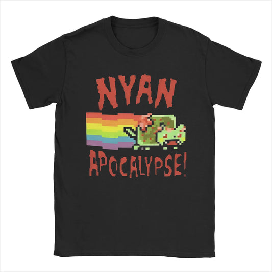 Men's Nyan-Cats Apocalypse Game T Shirts Funny Internet Meme Pure Cotton merch Novelty Short Sleeve Round Neck Tee Shirt T-Shirt