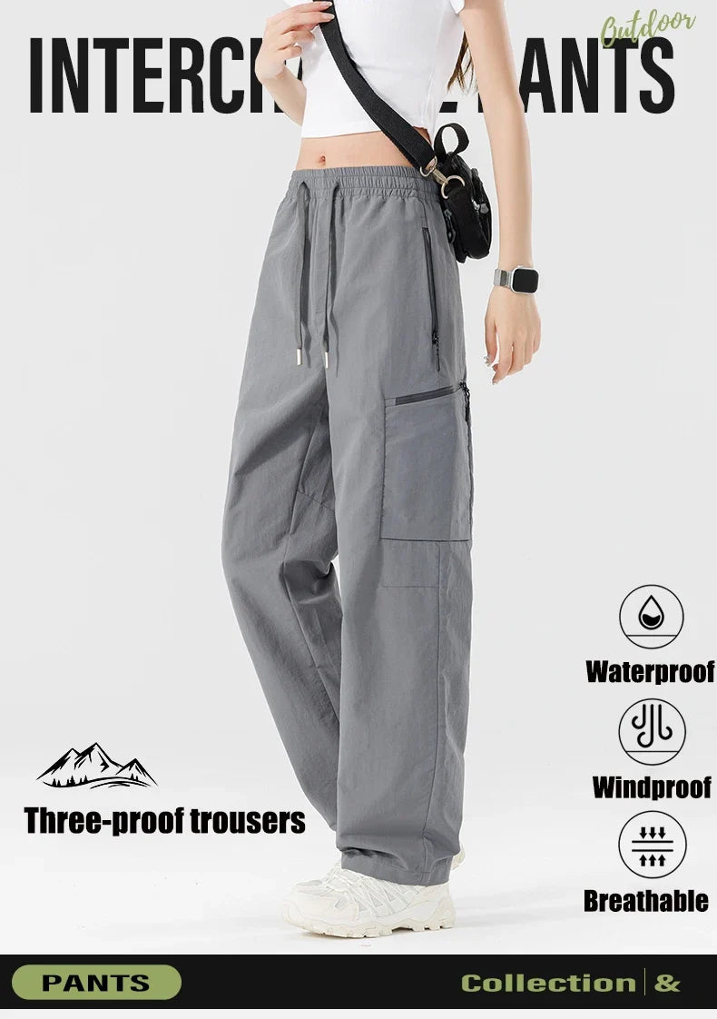 Hiking Women Pant Elastic Waist Waterproof Trouser Zippered Pockets Sport Pant Men Windproof Outdoor Cargo Pants Fishing Trouser