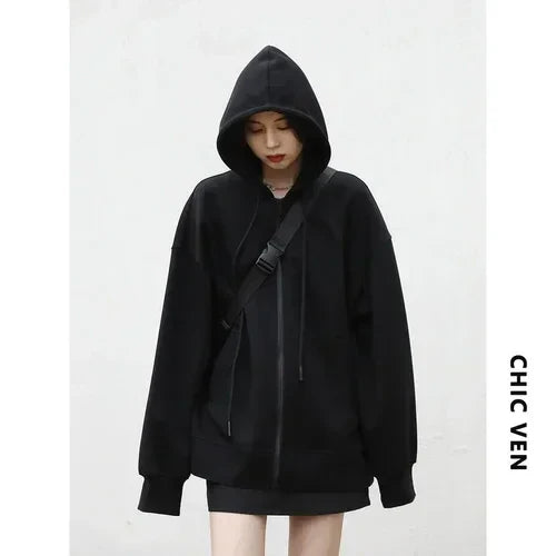 Women Sweatshirts Hoodies Solid Loose Casual Hooded Female Tops Lady Coat Medium Length Overcoat Spring Autumn 2025