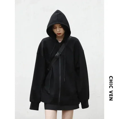 Women Sweatshirts Hoodies Solid Loose Casual Hooded Female Tops Lady Coat Medium Length Overcoat Spring Autumn 2025