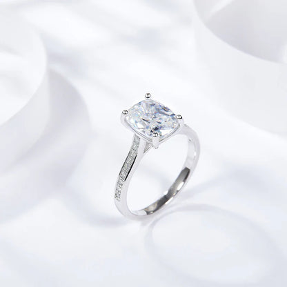3ct Cushion Cut Full Moissanite Wedding Band Ring 925 Sterling Silver with Gold Plated Eternity Band Engagement Rings