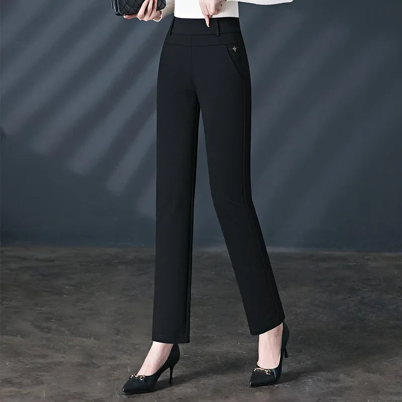 Black Women's High Waist Stretch Suit Pants, Fashion Slim Trousers, Purple Green Brown Pantalones, Asian Size M-6XL