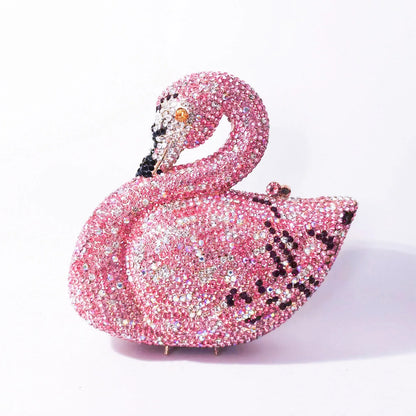 Swan Shaped Crystals Evening Bags New Women Sparkling Rhinestone Metal Clutch Luxury Bridal Purses Wedding Party Handbags