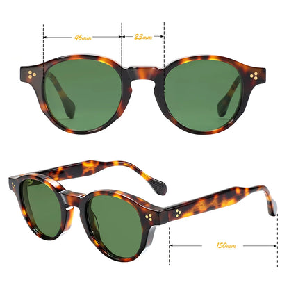 Vintage Tortoiseshell Acetate Sunglasses Men Women Retro Round Frame UV400 Protection Classic Rivet Design Sun Glasses