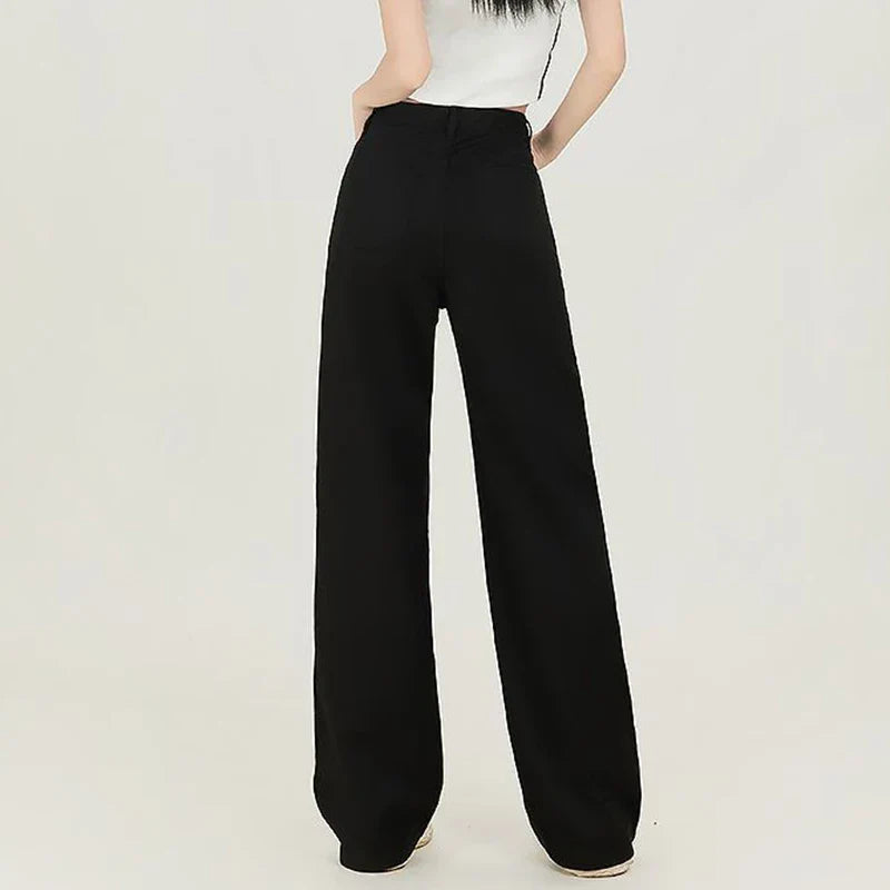Lady Korean Fashion High Waist Jeans Pants Women Loose Fit Denim Trousers Girls White Casual Straight Leg Pants