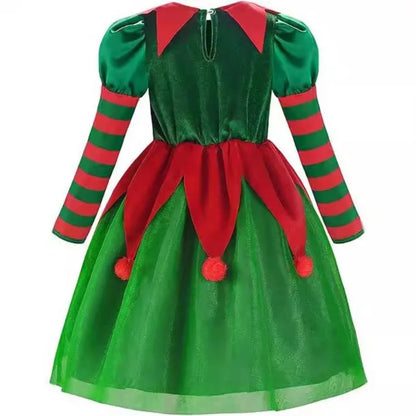 Boys Girls Elf Party Christmas Cosplay Costumes Elf Ear Role Play Set Xmas Hat Dress and Shoes Covers Stockings Kids Suit