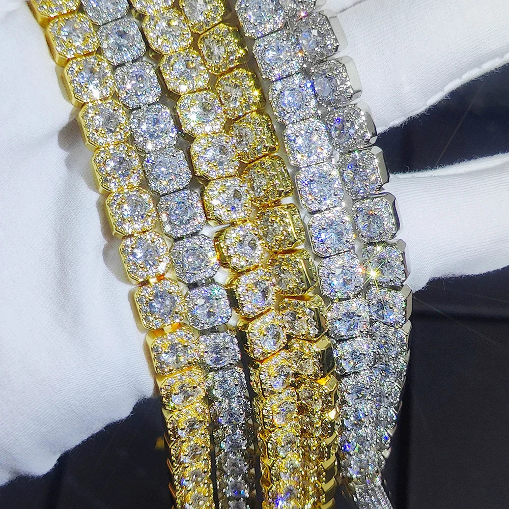 Clustered Diamond Tennis Chain Miami Tennis Link Bracelet for Women 7MM Iced Out CZ Cuban Necklace Hip Hop Jewelry Gifts