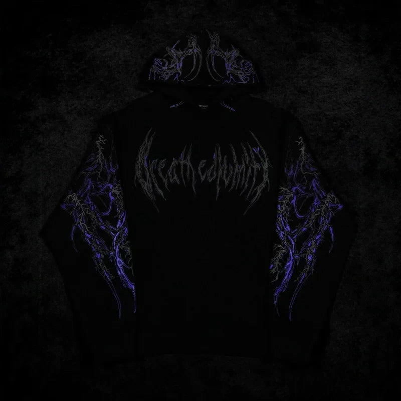 2025New American Style Men's Hooded Sweatshirt Trendy Brand Dark Style Sports Fitness High Street Autumn Winter Men's Sweatshirt