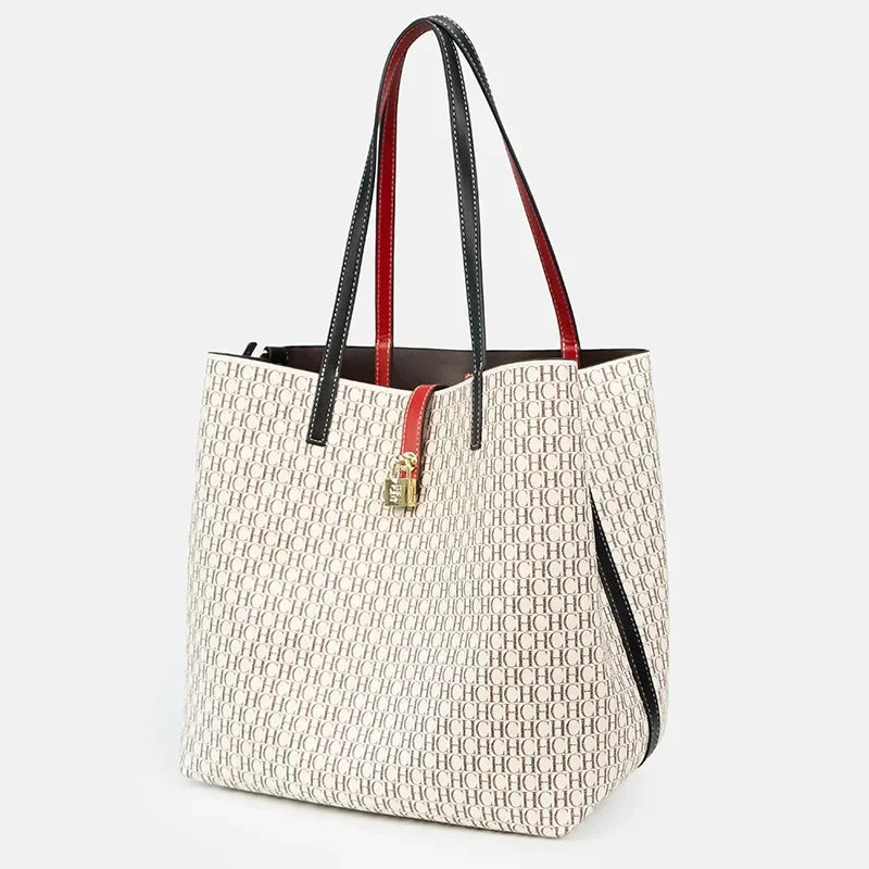 Women's Large Capacity Commuter Essential Shoulder Bag Multi functional Design Printed with Brand Pattern 2026 New Bucket Bag