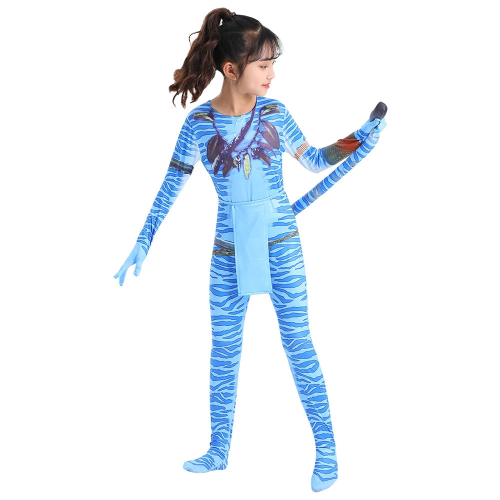 Avatar Cosplay Costume Kids Boys Girl Bobysuit Jumpsuit Alien The Way of Water Tight Disguise Halloween Party Suit