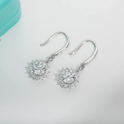 1 Carat Sunflower D Color Moissanite Drop Earrings 925 Sterling Silve Flower Hook Earrings for Woman Gifts Wholesale
