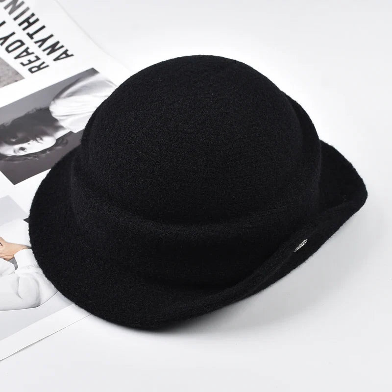 Women Elegant Party Formal Fedora Hat Winter Dome Basin Hat  Female Fashion Headwear