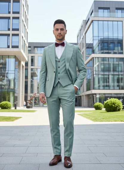 High Quality Men's Suits Summer Thin Green Slim Fit Formal Business Office Men's Clothing（Jacket+Vest+Pants）