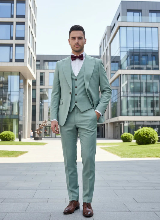 High Quality Men's Suits Summer Thin Green Slim Fit Formal Business Office Men's Clothing（Jacket+Vest+Pants）